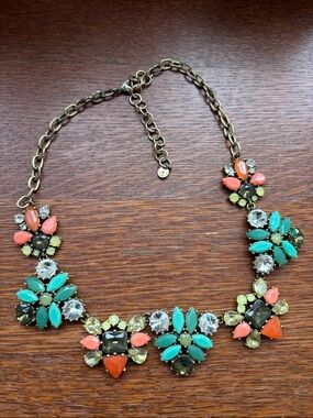 Stella & Dot Statement Multicolour Floral Bib Necklace - Turquoise, Coral & Lime